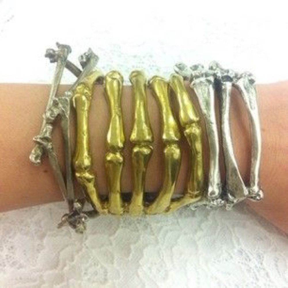 Nasty Gal Brass Skeleton Bracelet (center)
